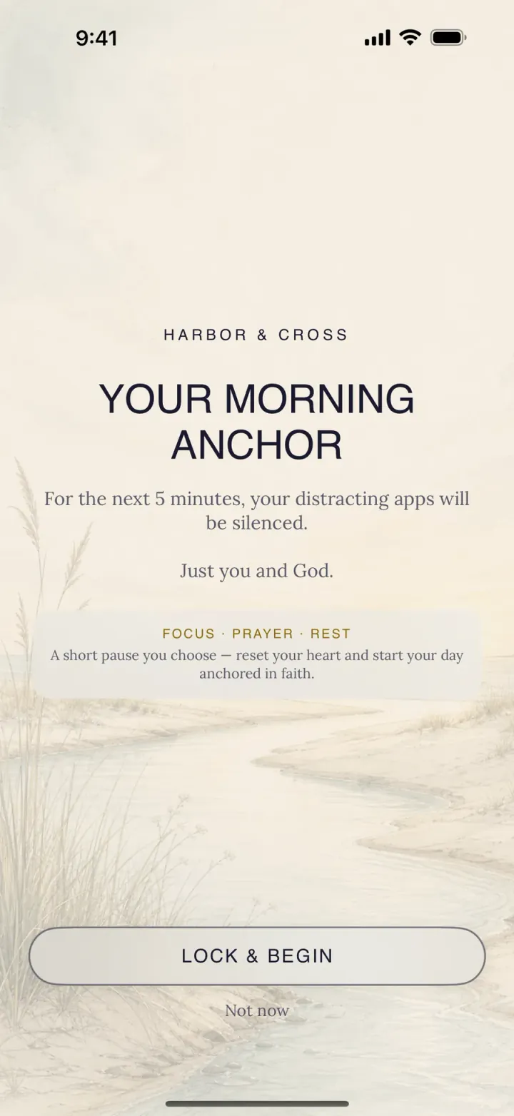 Focus Mode entry screen — Your Morning Anchor, with a Lock & Begin button